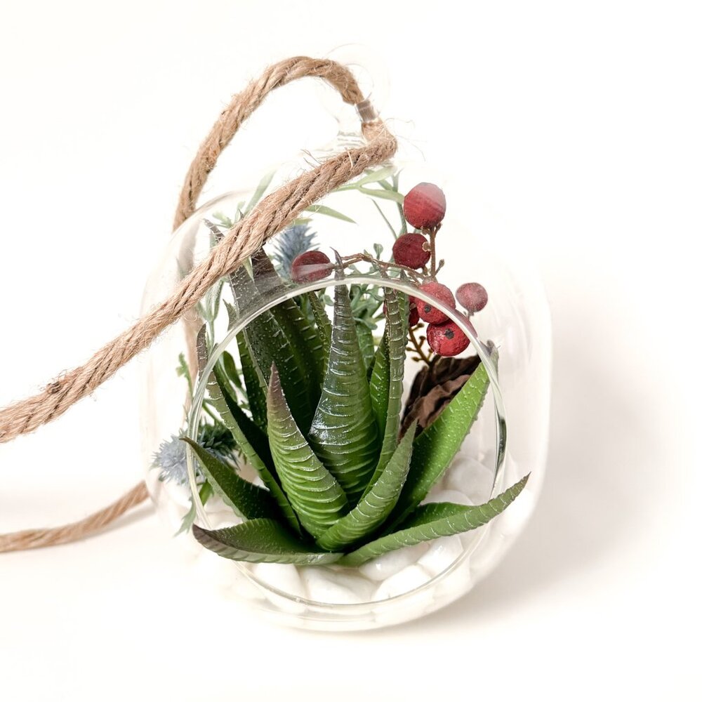 Faux Succulents and Glass Terrarium - Home Decor, Office Decor, Fake Plants